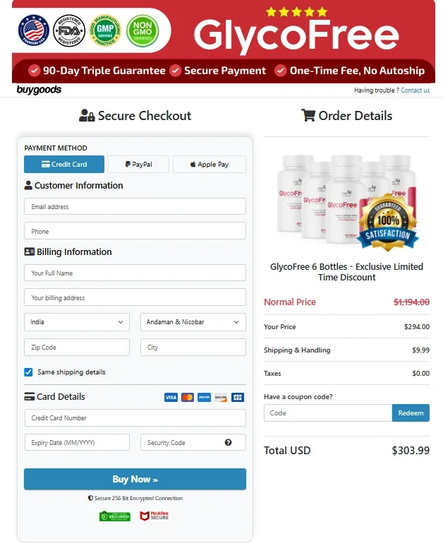 GlycoFree Order Page